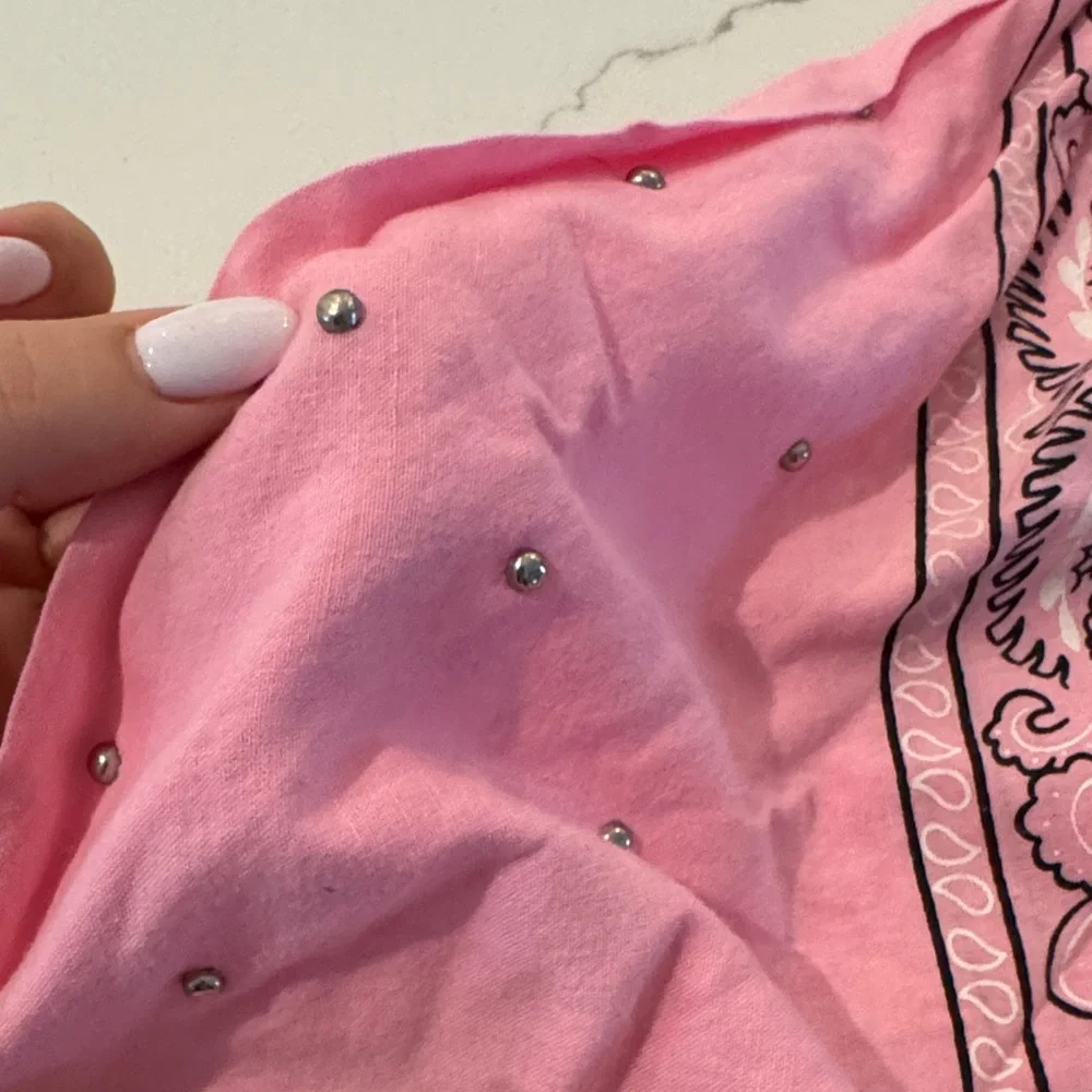 Pink Bandana Scarf with Black Paisley Print and metal studs